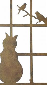 Wanddeko Katze am Fenster Rostoptik