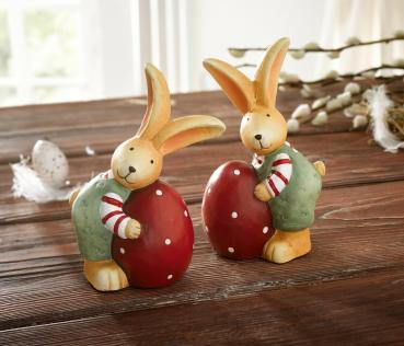 Deko-Figur Osterhase mit Ei, 2er Set