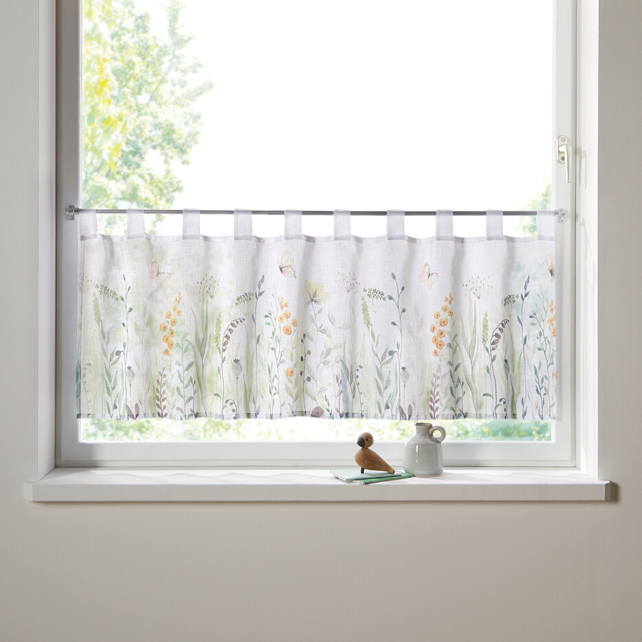 all-trend  Für ein gemütliches Zuhause - Fenstervorhang Blumenwiese  Scheibengardinen Fenster
